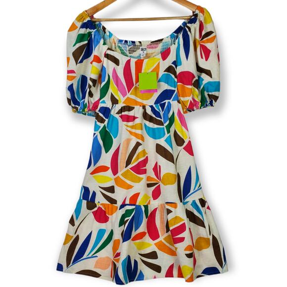 Tabitha Brown x Target XS Linen Blend Botanical Print Puff-Sleeve Mini Dress NWT - Picture 2 of 8